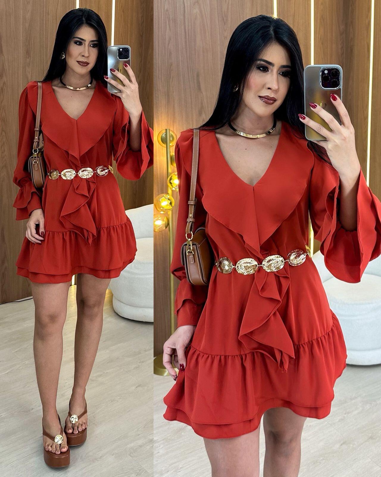 VESTIDO BABADOS - TELHA