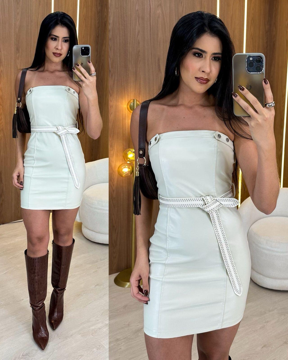 VESTIDO PU C/CINTO - Off