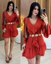 VESTIDO BABADOS - TELHA