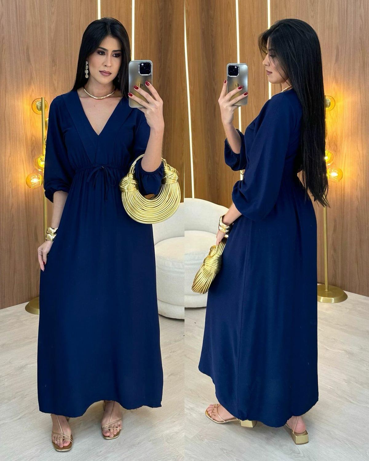 VESTIDO LONGO MANGA - Azul marinho